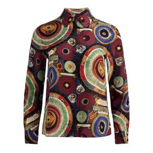 NWT Alice + Olivia Willa Hands of Time Silk Blouse Top Burgundy Red Zodiac S